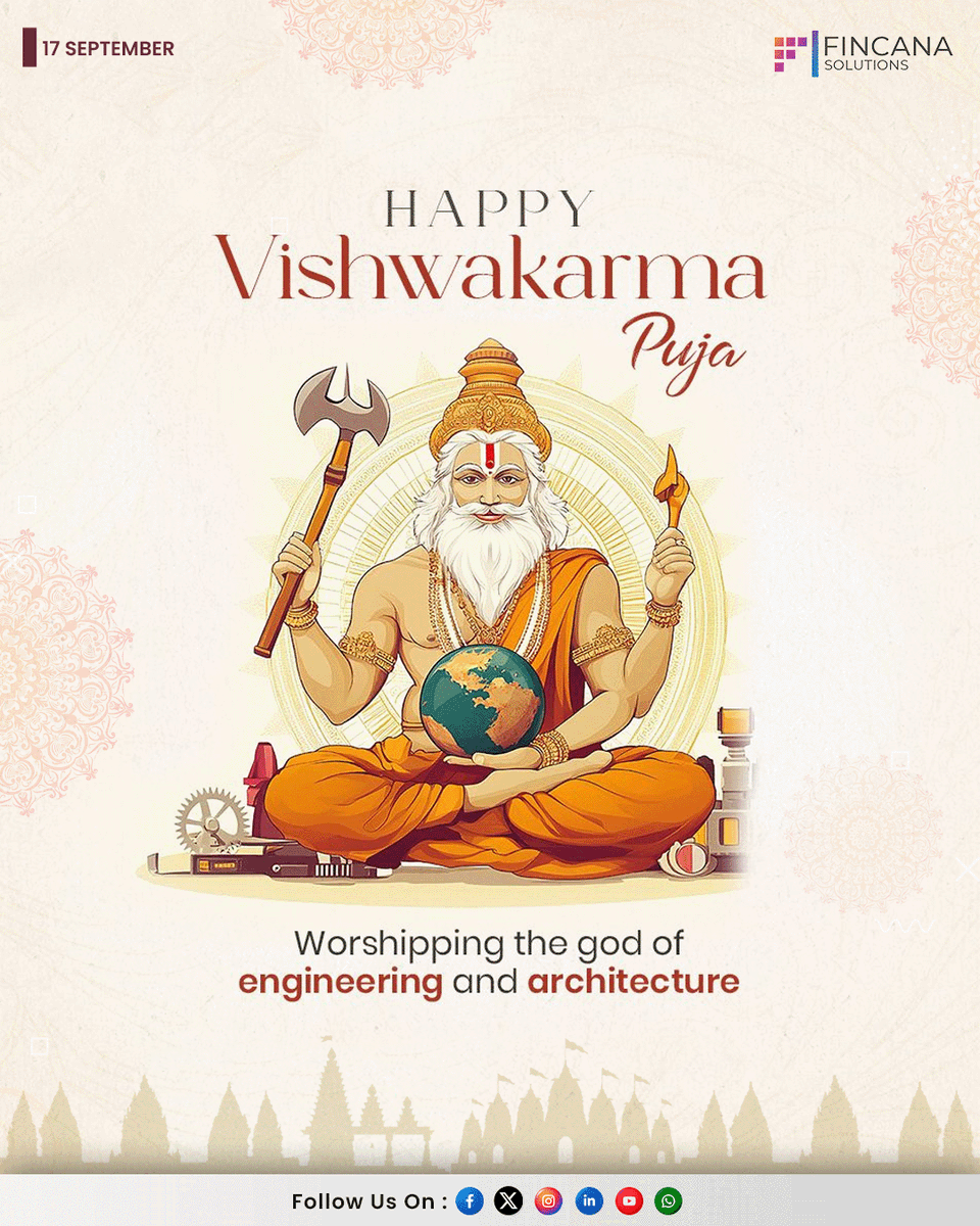 FincanaSolution's tweet image. 🙏 Celebrating the creator of all creations – Lord Vishwakarma. May his divine blessings bring growth and prosperity in every endeavour. 🌟
.
.
#VishwakarmaPuja #lordvishwakarma #DivineArchitecture #blessingsfromGod #PowerOfCreation #FestiveVibes2025 #CulturalHeritage