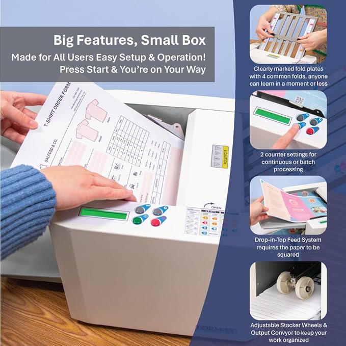 JOYSHOP07's tweet image. Boost efficiency! 🚀 The Formax FD 300 folds up to 7,400 sheets/hr with C, Z, Half &amp;amp; Double Parallel presets. Say goodbye to manual folding! 📄✨
Link: amzn.to/4mciJ8x

C8KE: c8ke.com/JOYSHOP

KIT: kit.co/JOY_SHOP

#Formax #OfficeProductivity #Efficiency