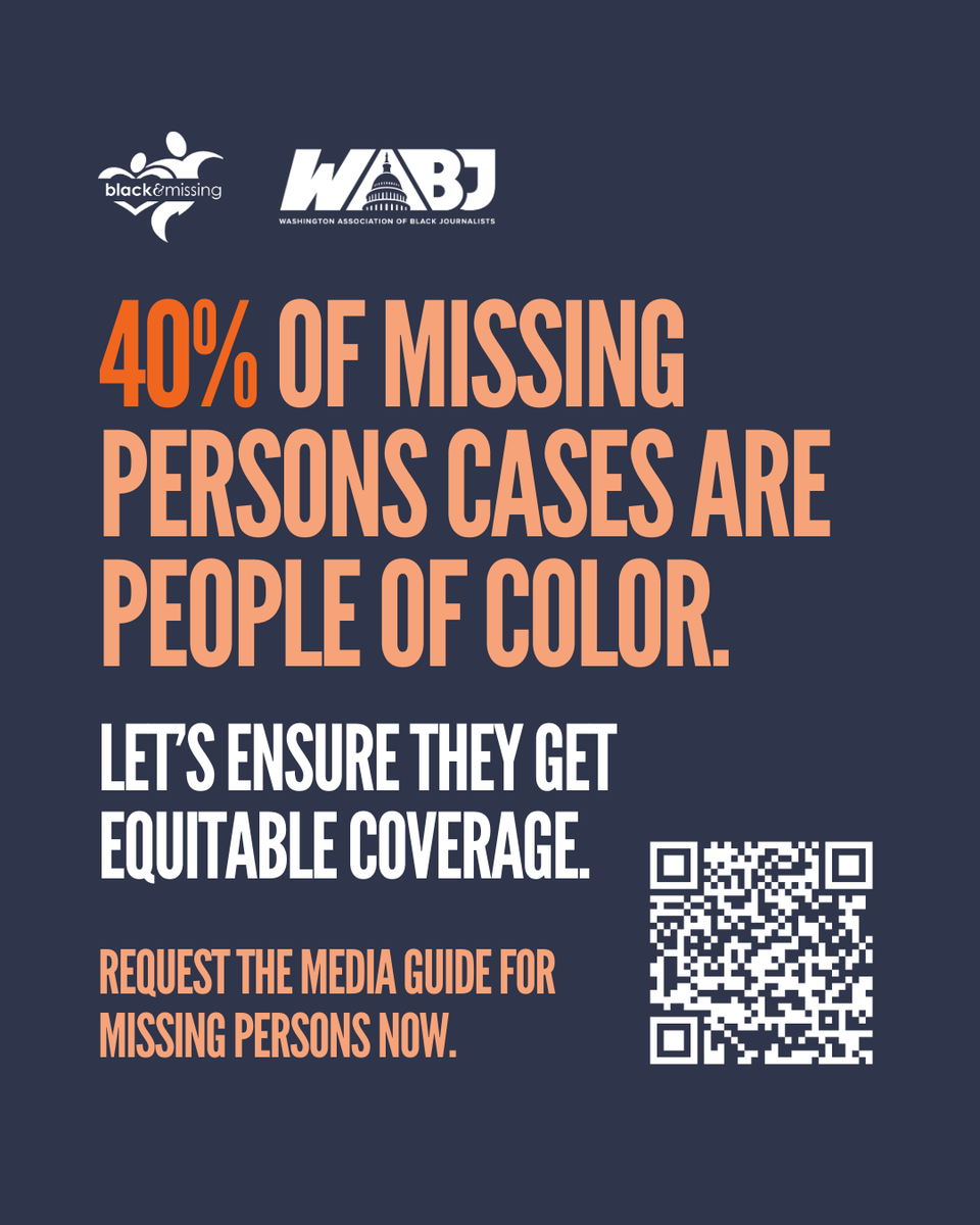 philip lewis (@phil_lewis_) on Twitter photo It's here: The <a href="/WABJDC/">WABJ - Washington Association of Black Journalists</a>, in partnership with the Black and Missing Foundation, has launched a first-of-its-kind media guide to help newsrooms properly cover missing Black people
blackandmissinginc.com/black-and-miss… It's here: The <a href="/WABJDC/">WABJ - Washington Association of Black Journalists</a>, in partnership with the Black and Missing Foundation, has launched a first-of-its-kind media guide to help newsrooms properly cover missing Black people
blackandmissinginc.com/black-and-miss…