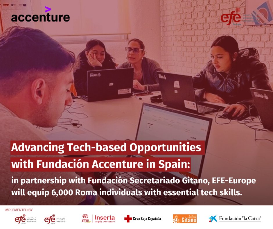 📊 With 52% unemployment, Roma communities in Spain face major barriers to access jobs.

That’s why EFE-Europe, with <a href="/AccentureSpain/">Accenture España</a> &amp; <a href="/gitanos_org/">F.SecretariadoGitano</a>, is launching Training for a Digital Future 3.0 to train 6,000 Roma individuals in soft, tech &amp; digital skills 💼💻.