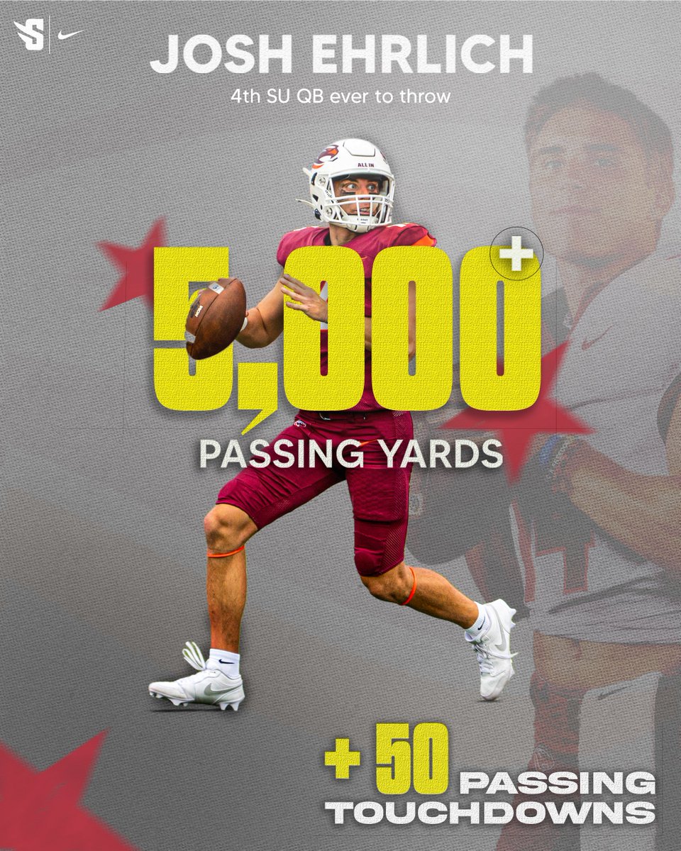 GOSusqU's tweet photo. FB | WELCOME TO THE CLUB!

Josh Ehrlich's four passing touchdowns and 188 yards passing Saturday against Bridgewater made him the 4th Susquehanna quarterback ever to reach both 5,000 career passing yards and 50 career pass TDs!

#ALLIN x #GOSUSQU x https://t.co/3RRcBT0VrN x #d3fb https://t.co/uuT1eC6Uvs