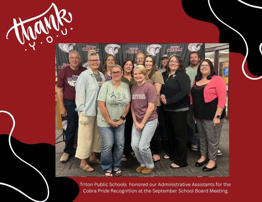 Monday night Triton's Administrative Assistants  were honored at the School Board Meeting for the Cobra Pride Recognition. These ladies keep all of the parts of our school system running smoothly. We'd like to thank them for all that they do for students, parents and staff!