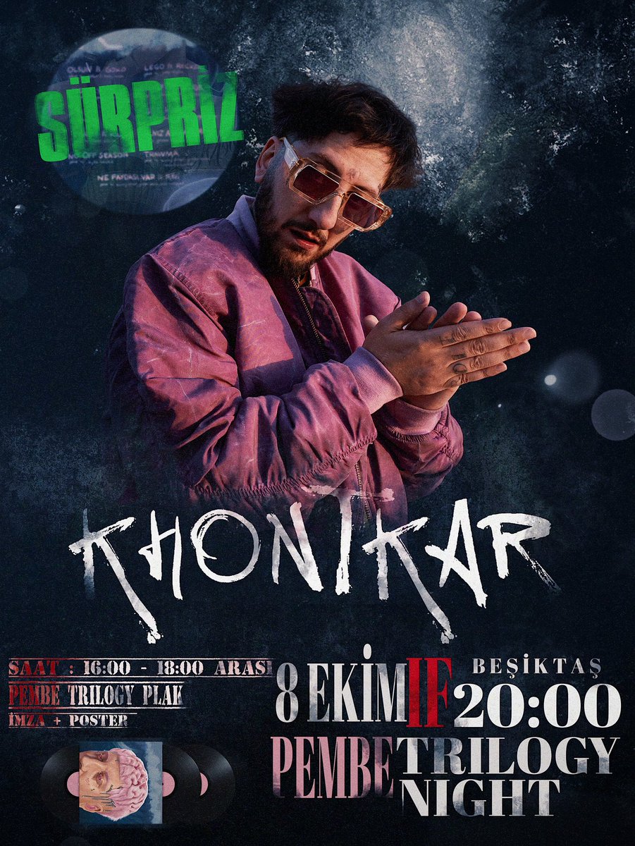 PEMBE TRILOGY NIGHT! 🎀🧠🧊
8 EKİM 2025 Çarşamba Günü @ifbesiktas da gerçekleşecek olan PEMBE TRILOGY konseri öncesi saat 16:00 - 18:00 arası imzalı plak satışı olacaktır. Ayrıca plak sahibi kişiler o gün yine bu saat aralıklarında gelebilir. Konserde sadece PEMBE serisinden ve