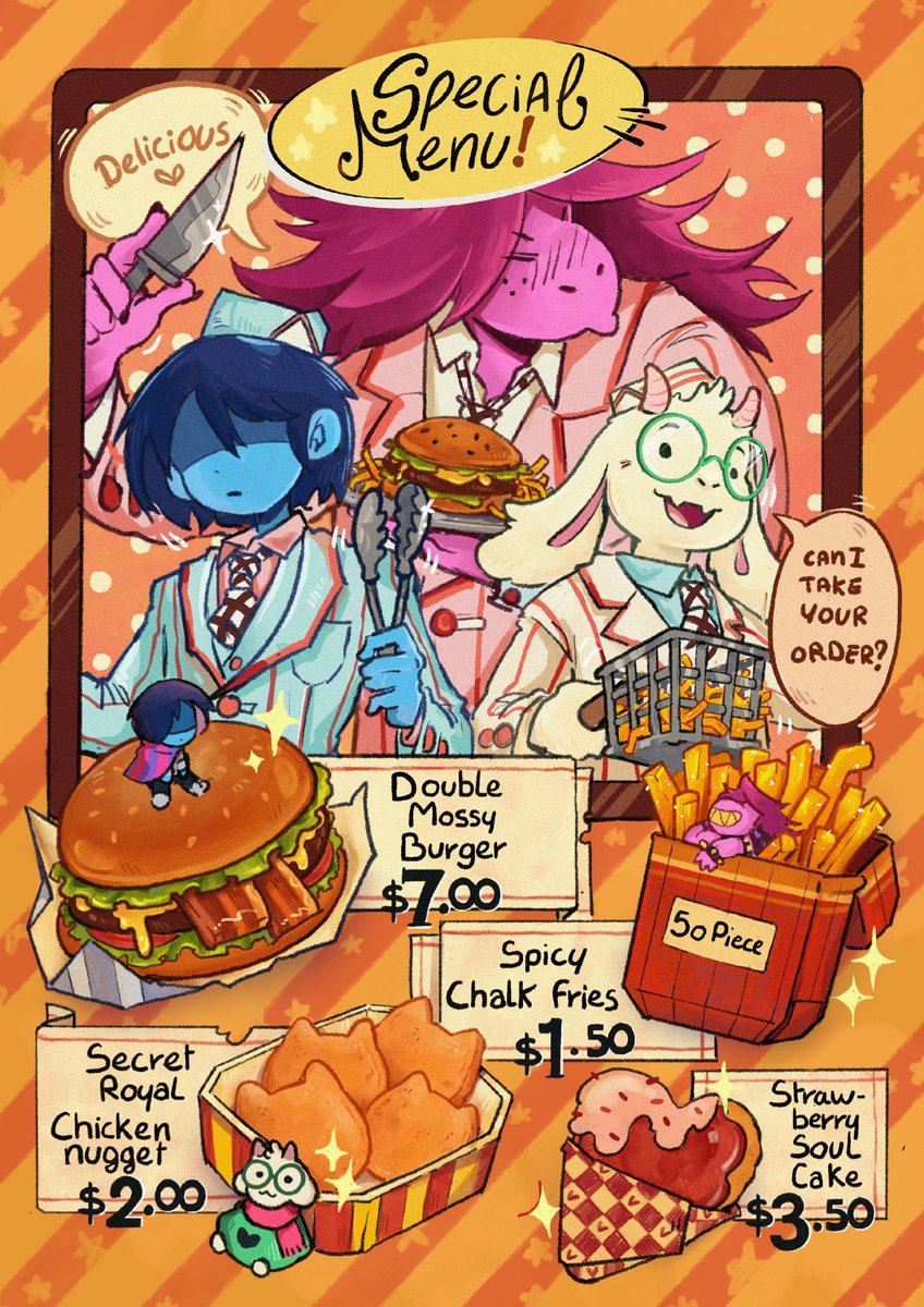 I had a thought of what would a pop up cafe or a collaboration look like….
So what are you ordering?

#deltarune #deltarunefanart