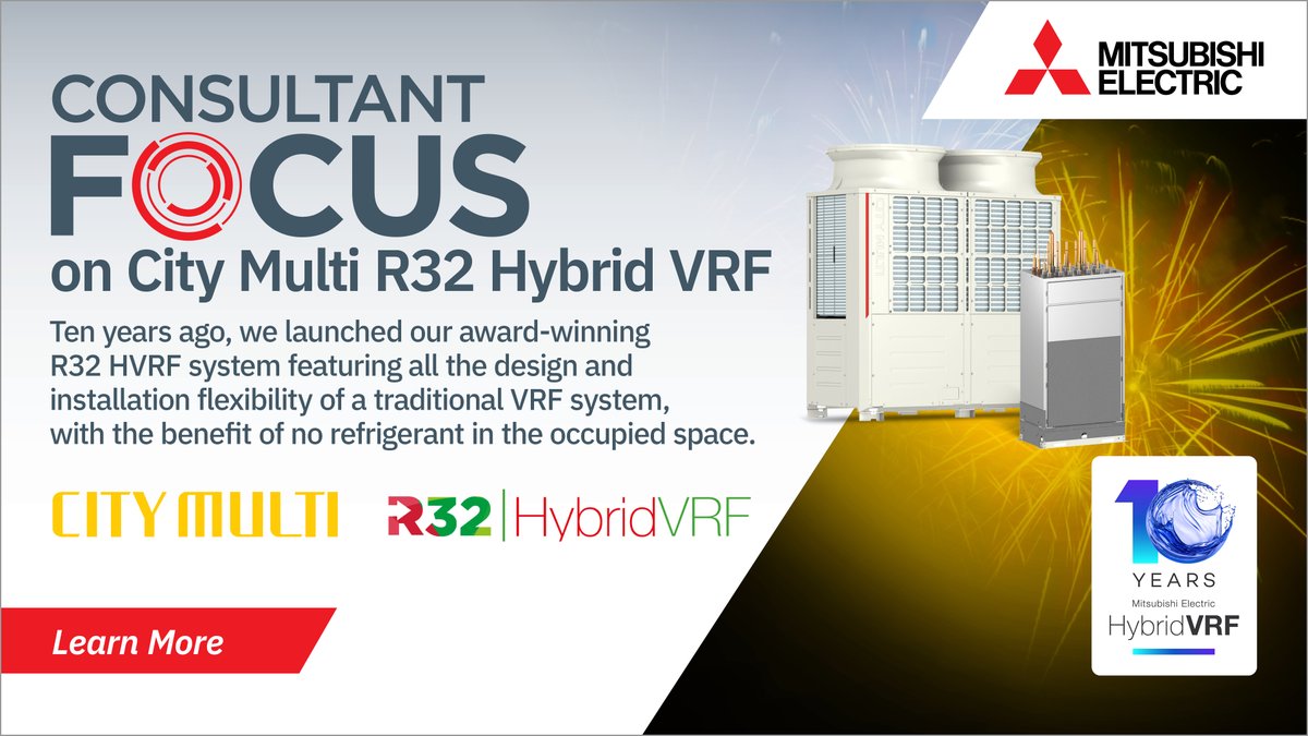 Our City Multi Hybrid VRF Air Conditioning Systems are celebrating their 10-year anniversary. To learn how City Multi Hybrid VRF has been developed as a complete, modern climate control solution, click: ow.ly/X9UL50WXxcX #MitsubishiElectric #ConsultantFocus #CityMulti #HVRF