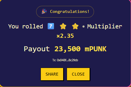 imibase's tweet photo. 🎰 7️⃣ ⭐ ⭐ — won 23,500 mPUNK! Bet: 10,000 mPUNK. Play: https://t.co/SMSJg4PHGS @Megaeth_Punks #MegaPunk #MegaETH https://t.co/9jteVtexgs