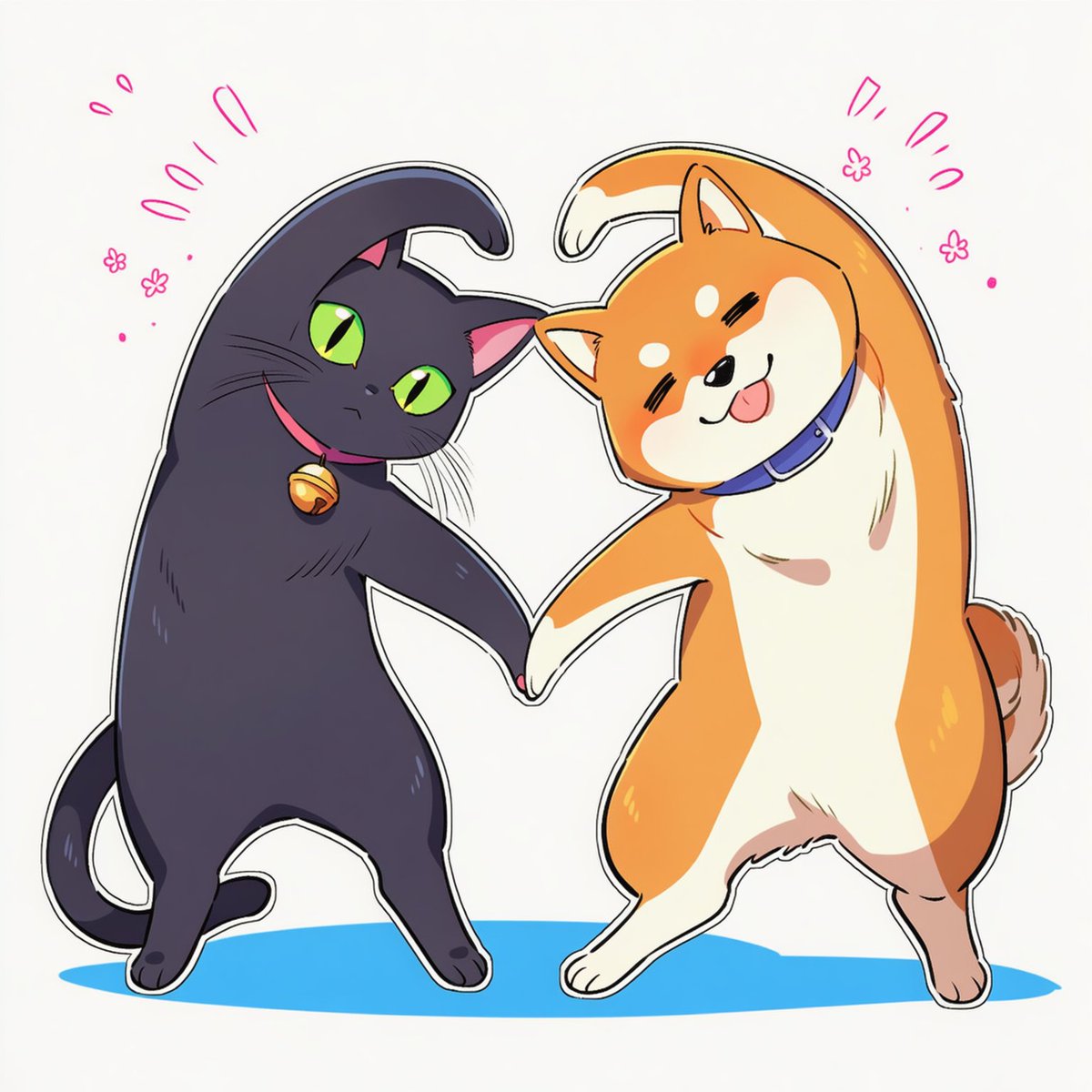 使えるかもしれないプロンプト(NovelAI V4.5 Full)

｢heart arms duo｣
2人のキャラクターがお互いの腕を使ってハートの形を作ります。
犬や猫などの人型でないキャラクターでも意外となんとかなるようです。