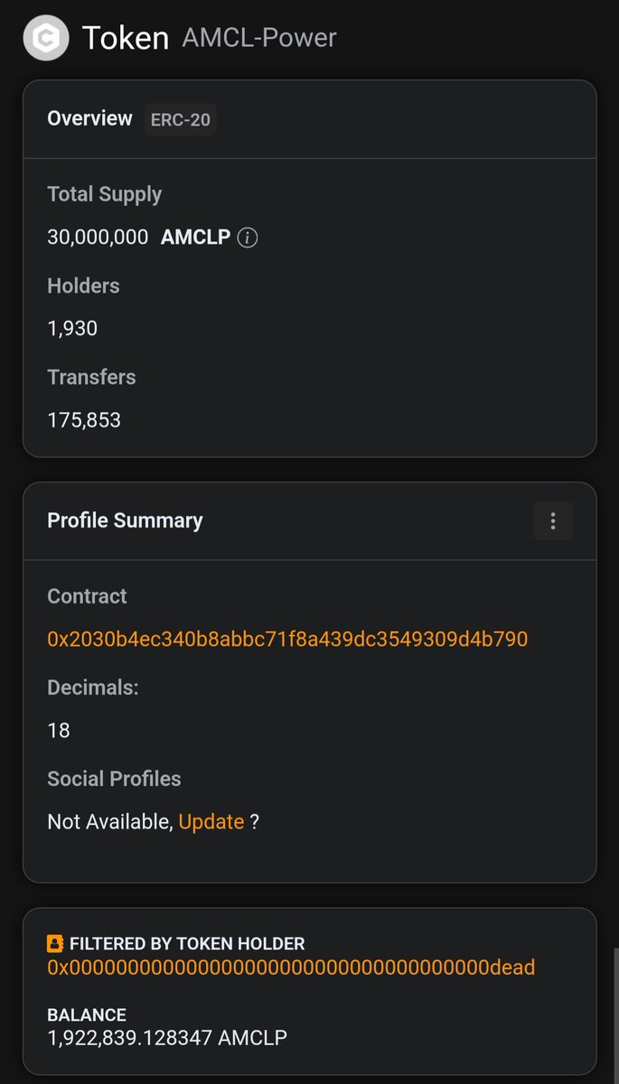 $AMCLP (AMCL-Power) overview:

Birthed on: Aug. 10, 2025 - 5 weeks only!
Holders: 1930 - No one fake!
Total Supply: 30,000,000 - Full circulating!
Burned: 1,922,839 - Forever Gone!

CA: 0x2030b4ec340b8abbc71f8a439dc3549309d4b790