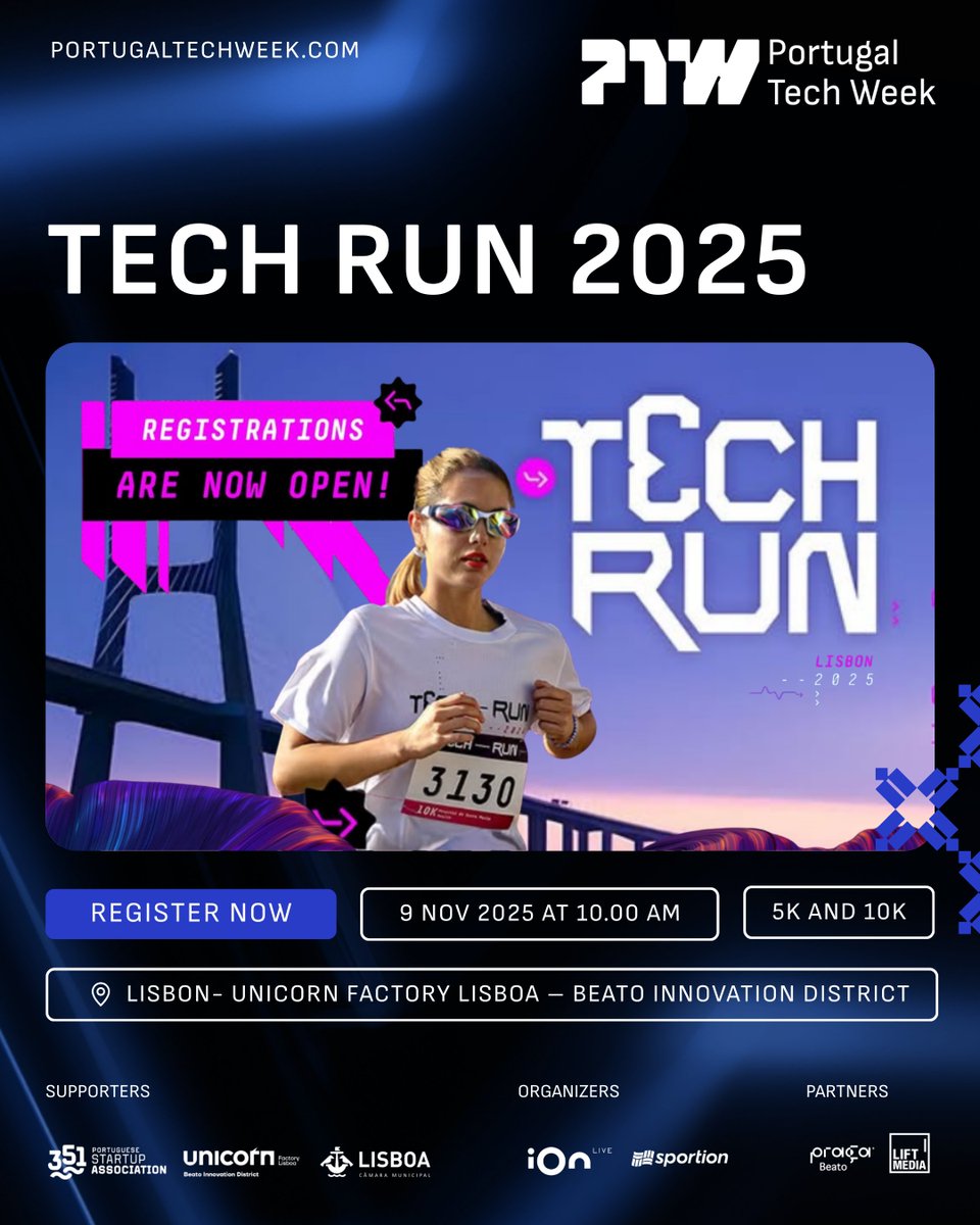PT_TechWeek's tweet image. 📣 We’re excited to share one of our most emblematic events: Tech Run 2025 will take place on November 9th at 10AM in the Beato Creative District! ✨ 🏃‍♂️

Get your early bird ticket with an exclusive discount:
🔗 Use the code 351ATTECHRUN20 here: portugaltechweek.com/tech-run

#TechRun
