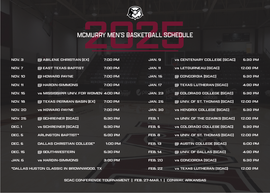 McMurry Men's Basketball Announces 2025-2026 Schedule 
tinyurl.com/ktddnpms