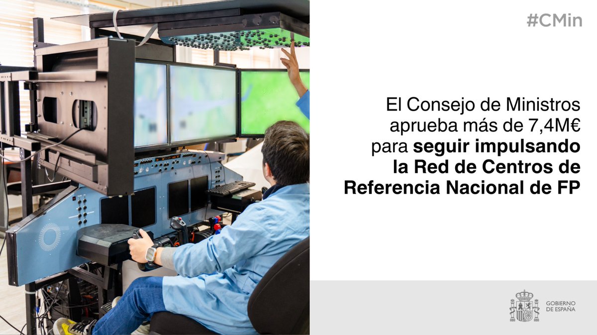 El Consejo de Ministros ha aprobado este lunes más de 7,4 millones para seguir impulsando la Red de Centros de Referencia Nacional de FP.

Los 40 centros actuales son un referente orientador para el sector productivo y formativo.
educacionfpydeportes.gob.es/prensa/actuali…