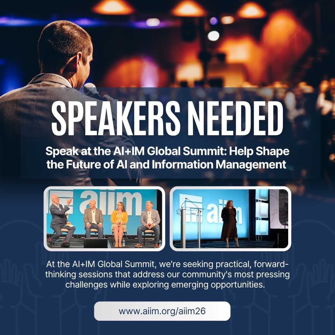 👥 SPEAKERS WANTED: Tired of conferences where you just sit and listen?
Submit to speak at #AIIM26 for cohort-based learning where speakers and attendees learn FROM each other.

Join us in Baltimore, April 28-30!
Speaker deadline: Sept 26 ⏰
Apply: hubs.la/Q03FjPPd0