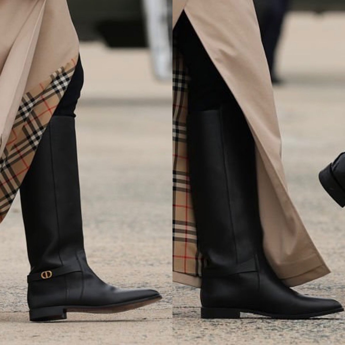 First Lady Melania Trump departed the White House this morning, en route to the United Kingdom for her and President Trump’s second State Visit.

Melania T is wearing a fierce tan trench coat by Burberry, black Saint Laurent sunglasses, and black leather riding boots by Christian