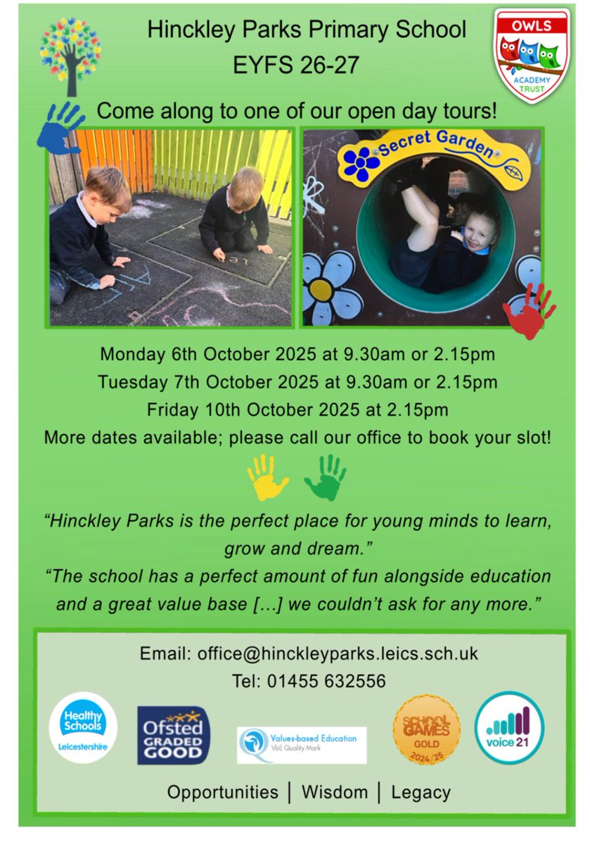 Can you believe it’s that time again?Please come along to our 2026-2027 EYFS Tours!