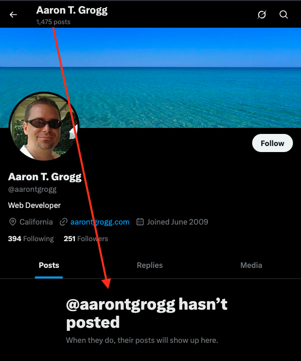 aarontgrogg's tweet photo. @Support Why have my posts disappeared???
Even though the page says I have 1,475 posts, I somehow also have none? #SchrödingersPosts https://t.co/3qCISH5wdF