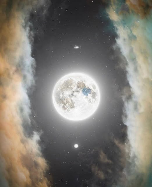 Brightly Full Moon also showcases Saturn &amp; Jupiter

Credit: @astronophilos…