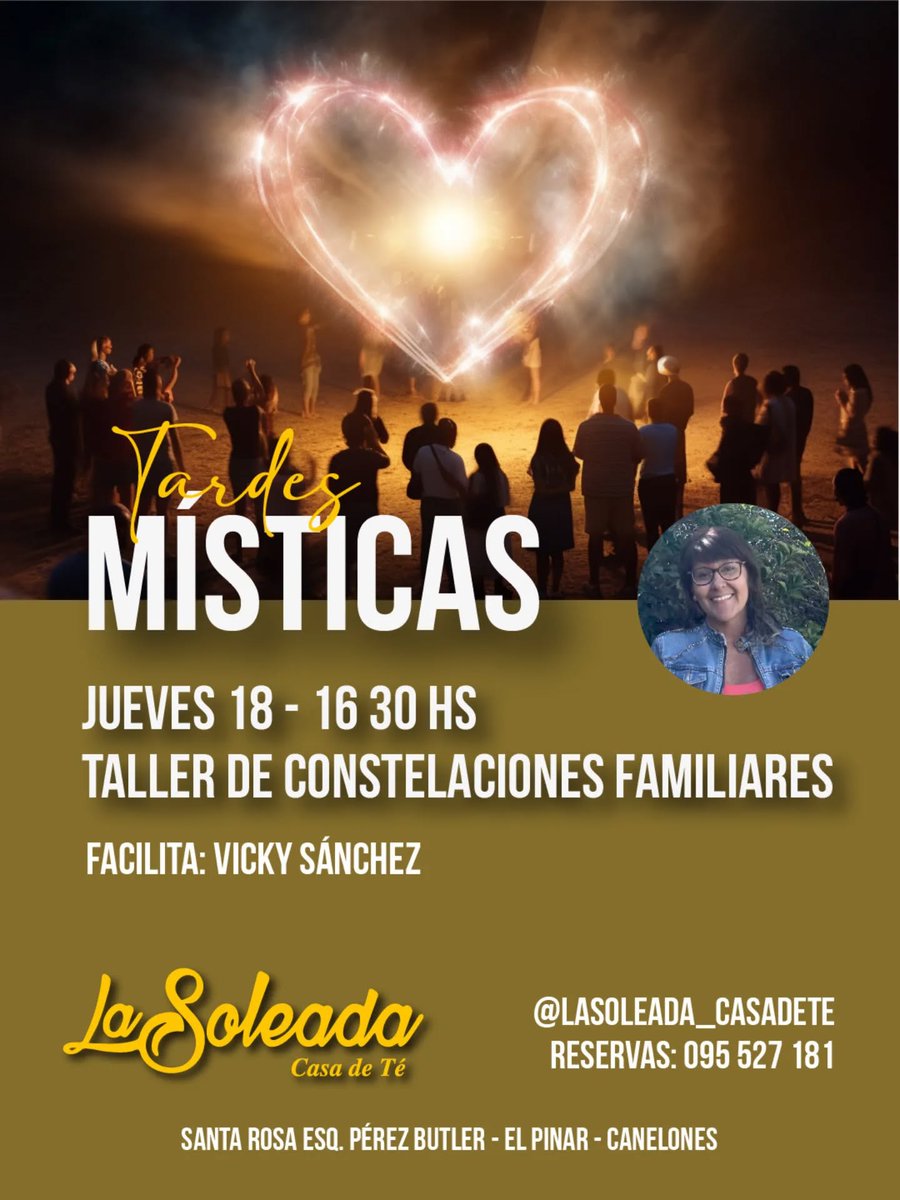 🟤Otro encuentro especial de Tardes Místicas con un Taller de Constelaciones Familiares de la mano de la facilitadora Vicky Sánchez.
​🗓Jueves 18, 16:30 hs.
​📍La Soleada casa de Té , Santa Rosa esq. Pérez Butler, #ElPinar.
Reservas: 095 527181
#CanelonesAvanzaConTurismo