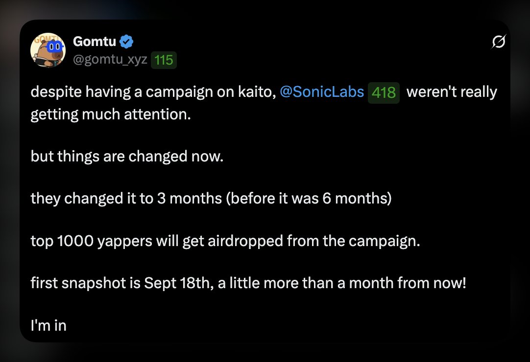 gomtu_xyz's tweet image. only 2 days left for @SonicLabs yapping campaign,
and here&apos;s who gets rewarded.

top 1000 yappers with top 100 heavier leaning.

I&apos;m pretty sure if you yapped about sonic, you would have landed in top1000 even if you can&apos;t see your ranks.

I guess the checker or results will be…