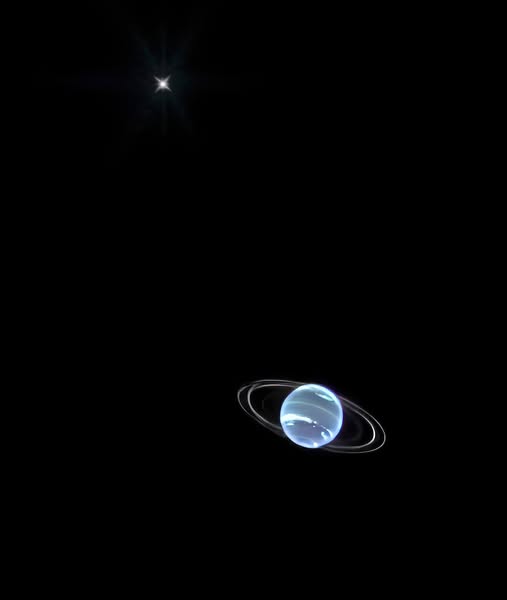 Ice giant Neptune, its ring system, and its moon Triton in a frame from the James Webb telescope 🔭
