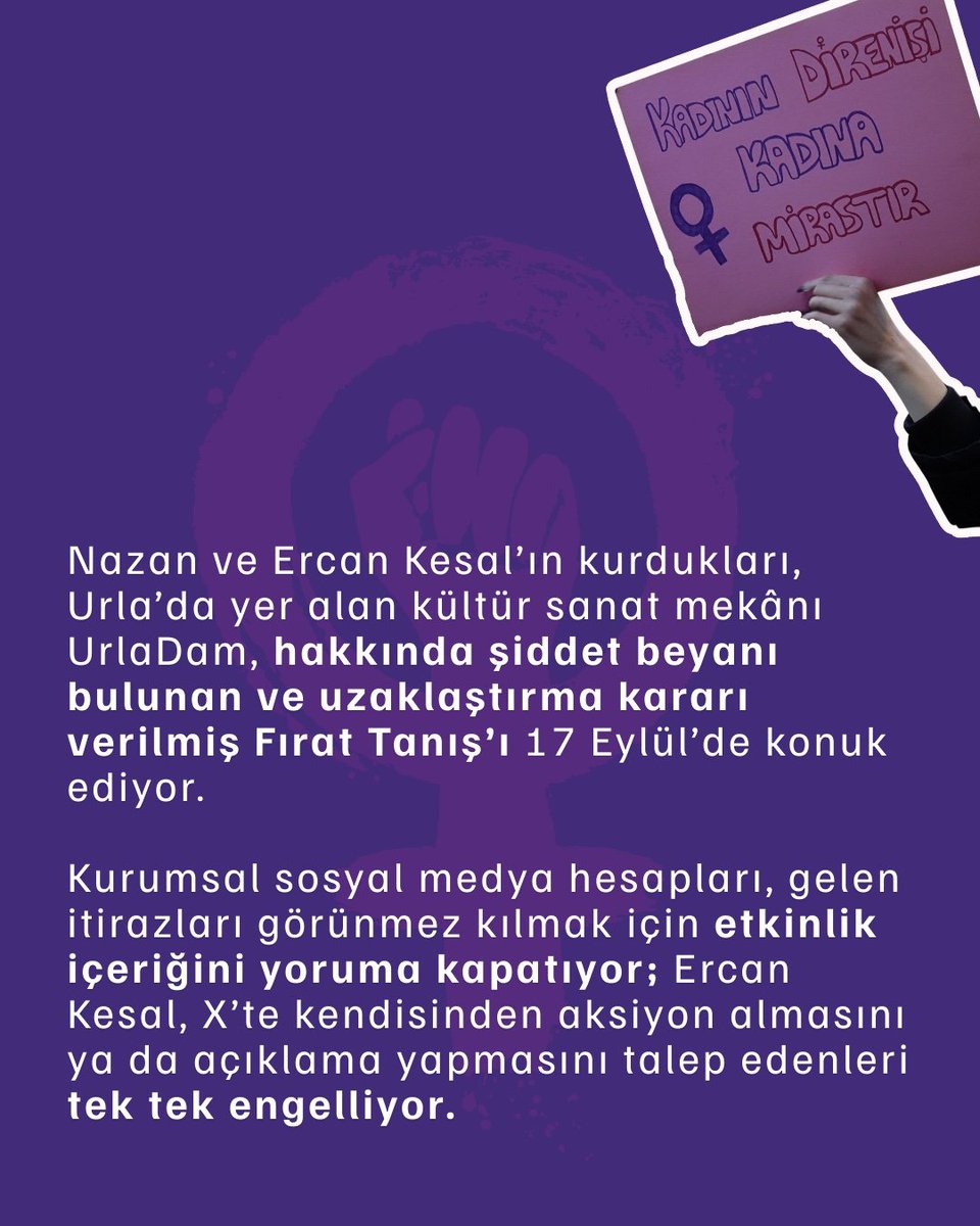 Cesaretimiz bulaşıcıdır. 
Yaşadığımız şiddetin de, hafızamızın da politik olduğunu bilerek <a href="/URLADAM_Kultur/">Urladam Kultur</a>'e çağrımızdır. 

#ErcanKesal ve #NazanKesal 'ın kurdukları UrlaDam  17 Eylül'de şiddet faili Fırat Tanış'ı konuk ediyor.