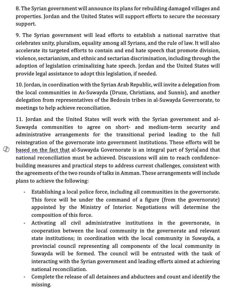 Charles_Lister's tweet image. Today's #Suwayda roadmap -- English translation, here -- is an important, comprehensive vision for moving toward a more sustainable, unifying solution to the crisis in #Suwayda.
@USAMBTurkiye & @AymanHsafadi have done serious work alongside @AsaadHShaibani to get to this point.