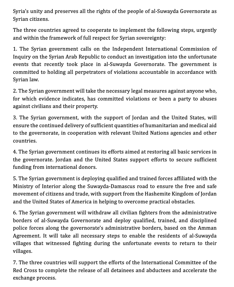 Charles_Lister's tweet image. Today's #Suwayda roadmap -- English translation, here -- is an important, comprehensive vision for moving toward a more sustainable, unifying solution to the crisis in #Suwayda.
@USAMBTurkiye & @AymanHsafadi have done serious work alongside @AsaadHShaibani to get to this point.