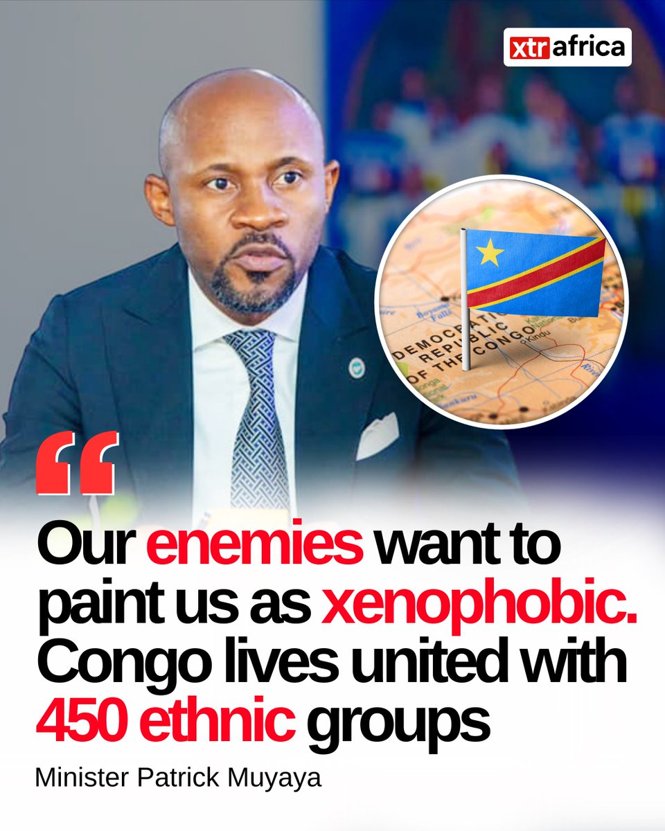 #DRC 🇨🇩 <a href="/PatrickMuyaya/">Patrick Muyaya</a>  slams Kagame’s propaganda: “Enemies want to portray us as xenophobic; we are not. Congo lives united with 450 ethnic groups.”
➡️ xtraf.link/3ItitEp