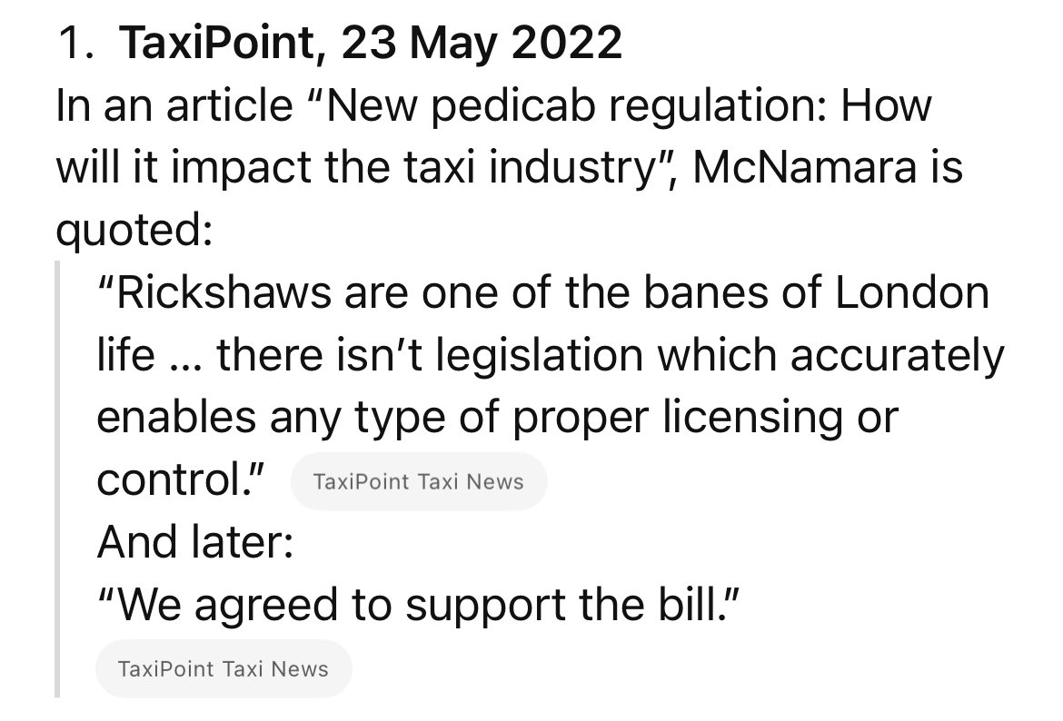 So Steve McNamara backed the Pedicabs Bill giving TfL the power to regulate them. Now he’s telling LTDA members he’s shocked TfL aren’t tackling electrification or build quality in their consultation.

Was it beyond him to foresee this happening? Naivety at its finest? Unreal!