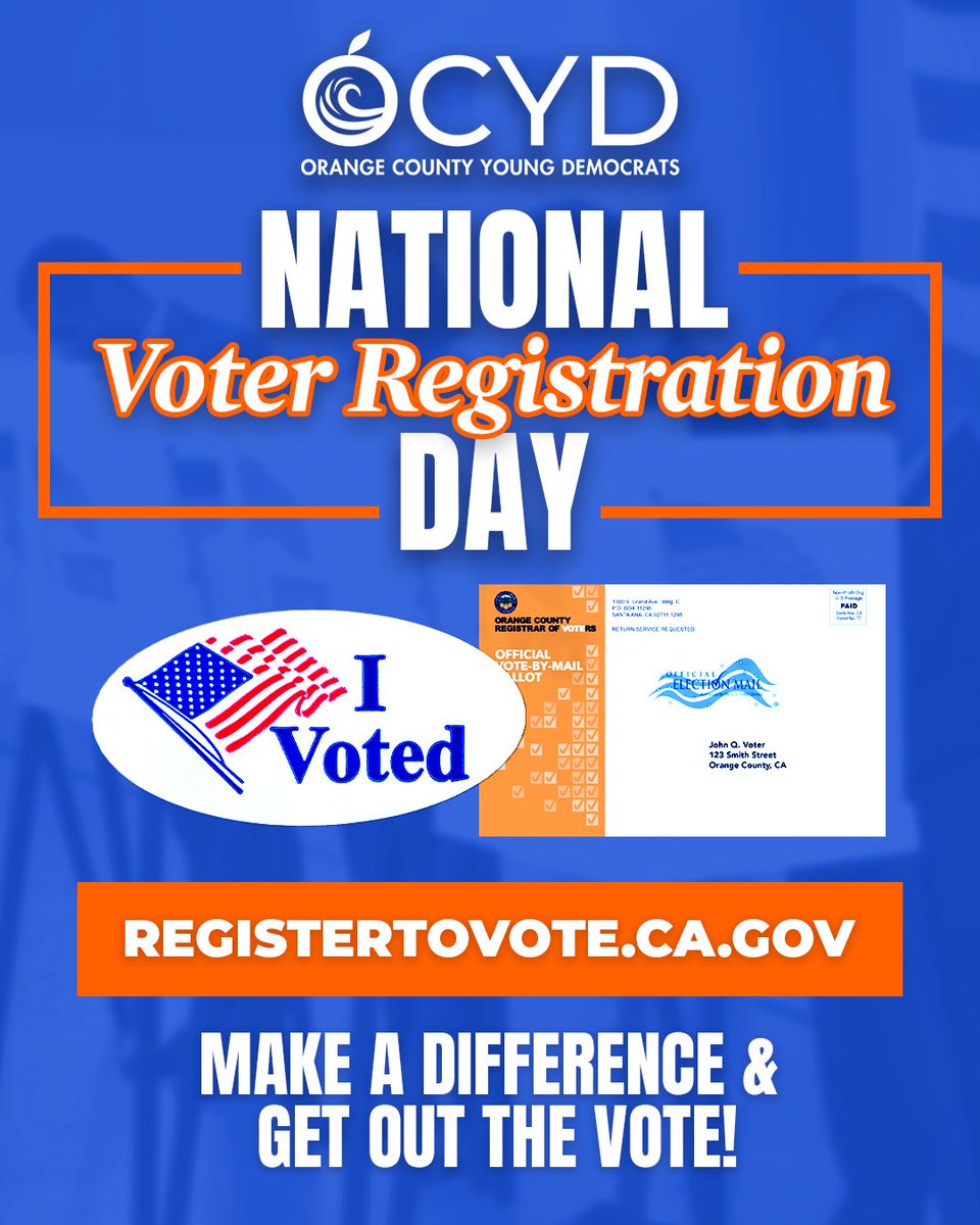 Today is #NationalVoterRegistrationDay! The November 4th special election to approve Prop 50 is right around the corner — we must organize, register to vote, and inspire our friends and family to join us. Let’s make our voices heard! 🗳️💙