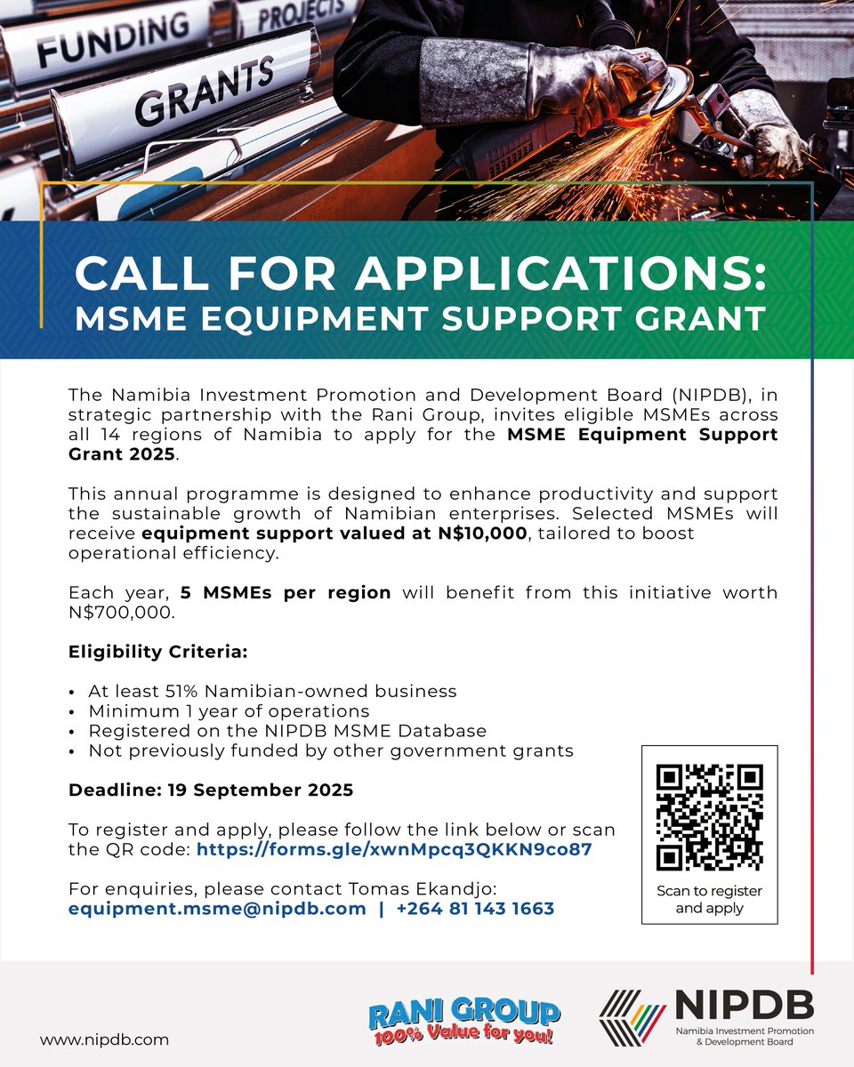 NIPDB's tweet photo. Important Clarification for Rani Group Equipment Support Grant
We extend our gratitude to all MSMEs who have registered on the NIPDB MSME Database. Kindly note that while registration is required, it does not constitute an application for the Equipment Support Grant.
#MSMEGrant https://t.co/ZzKatxQvUZ
