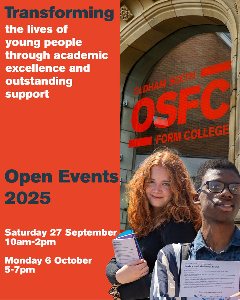 OSFC_Info's tweet image. 📣 Calling all Year 11s!!

👋 Come and join us at one of our upcoming Open Events to see what OSFC has to offer!

🟠 Saturday 27th September, 10am-2pm
🟠 Monday 6th October, 5-7pm

💻 Register to attend via our website. See you soon! 

#WeAreOSFC