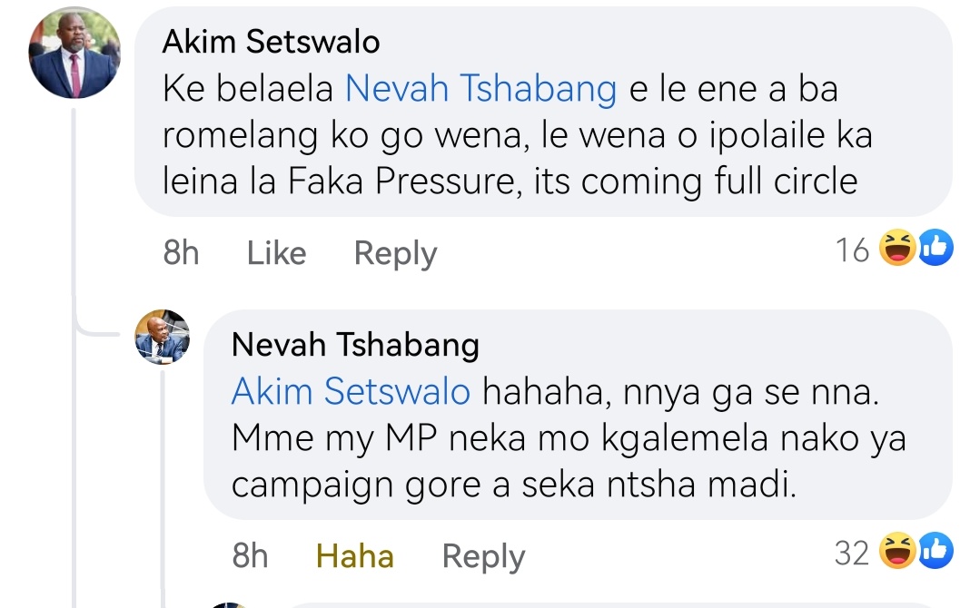 😂😂😂😂😂cde Faka Pressure a re o lapile ke batlhophi ene yaanong.