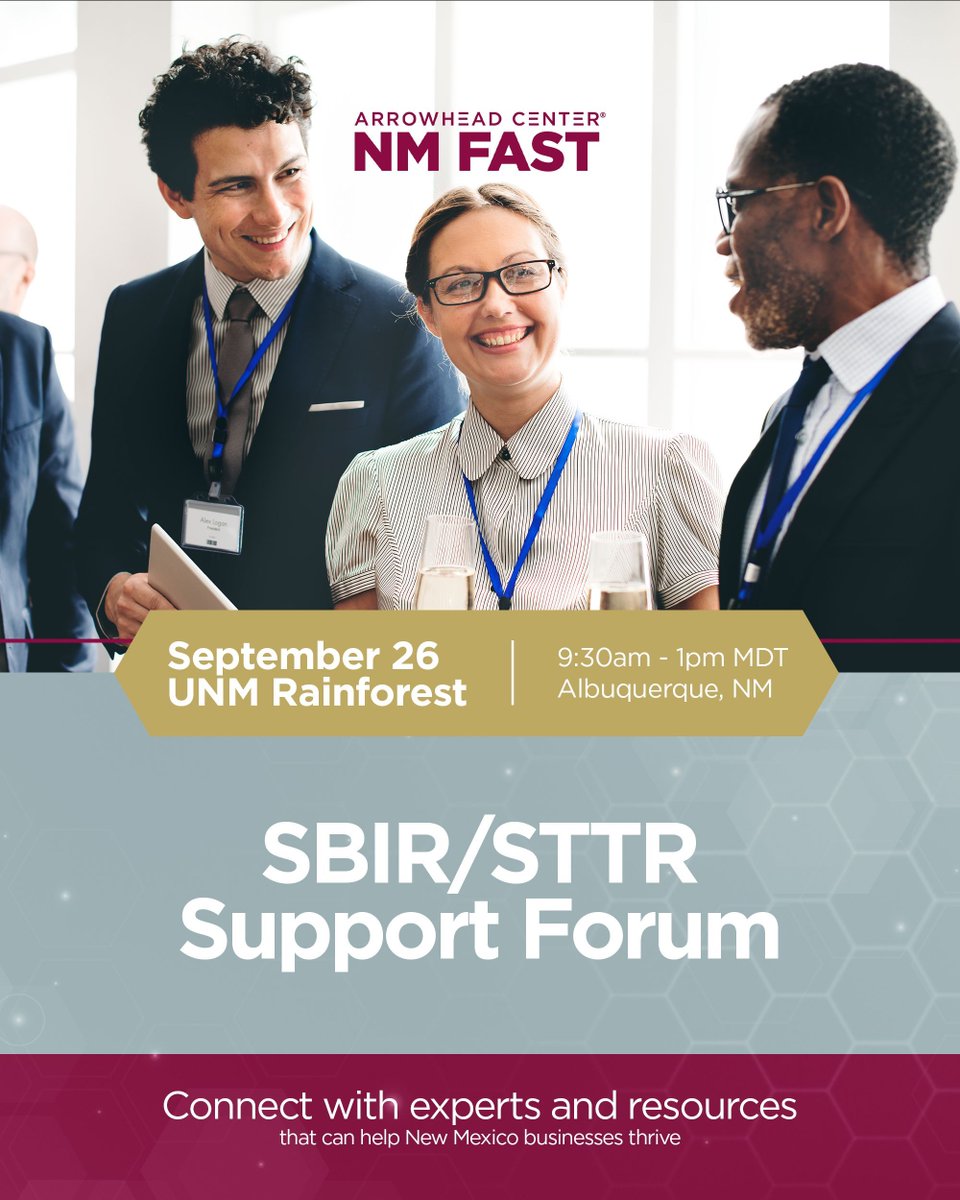 Join us for the SBIR/STTR Support Forum, an event designed to connect New Mexico small businesses directly with the people and resources that can help them grow.

Don’t miss this chance to strengthen your business—register today: bit.ly/nf-support-for…