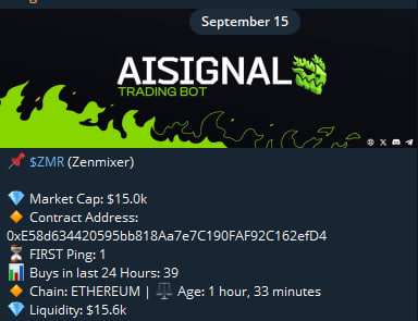 $ZMR 
FIRST MC: 15k
ATH: 415k 
GAIN: (27x) 2700%

<a href="/AiSignalBot/">AI Signal bot | $AISig</a> <a href="/aibasebot/">AiBase</a> <a href="/dragonpro_ai/">dragonpro</a>