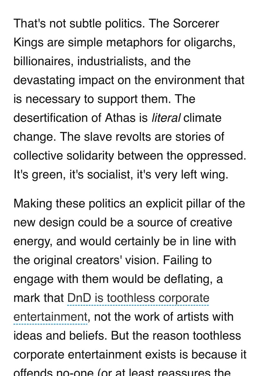 Magicianman20's tweet photo. This isn't true as I know many non leftists who like playing dark sun. Media interpretation is subjective  in the eye of the beholder. The wargamer is mostly a cringe new site.  #ttrpg #DnD #dnd #fantasy #roleplay #dnd5e 

https://t.co/322QOv1XjP https://t.co/RZEvEkfhH8