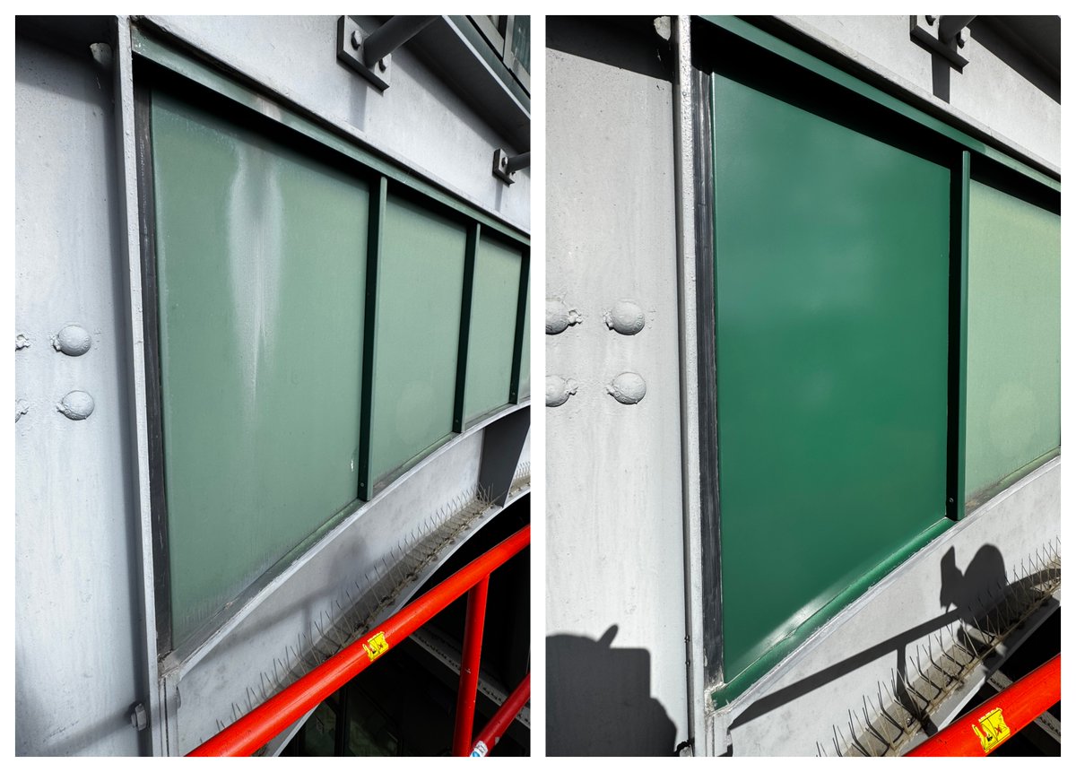 Dont make your building go green with envy, contact us to get a quote for #restoration #cleaning for your building. Sample undertaken today by our Technical Manager. Outstanding results!