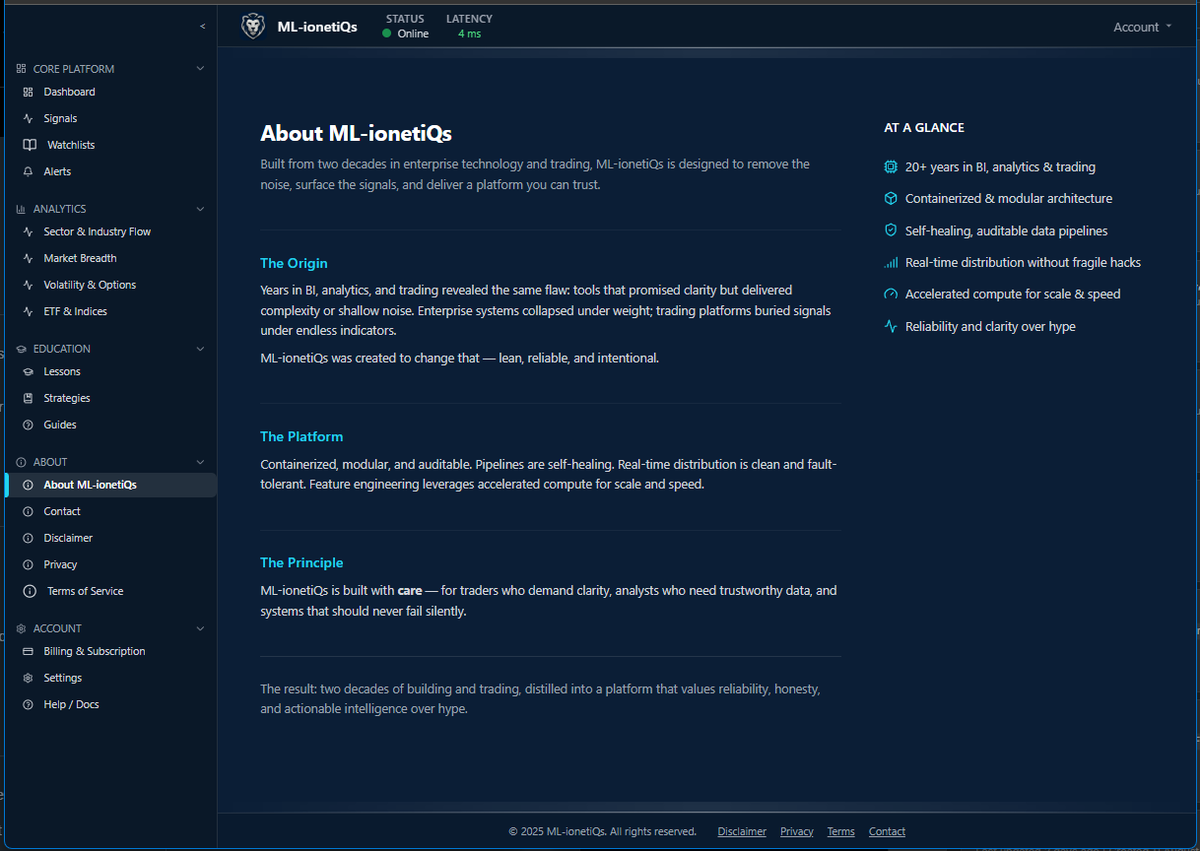 MLionetIQs's tweet image. Frontend is live 🦁

Health checks wired end-to-end →
API, Beam, Database, and External Data Providers.
Green lights , Realtime latency built in ⚡

#buildinpublic #react #nodejs #Fintech #SaaS