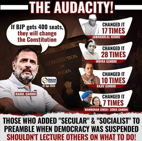 JangliRaja's tweet image. The AUDACITY:

This how these Ghandhi Dynasty changed our constitution!

#sambidhan
#ConstitutionalAmendment 
#BiharSIR2025 
#GhusKarMaarenge 
#घुसपैठिया_प्रेमी_congress
