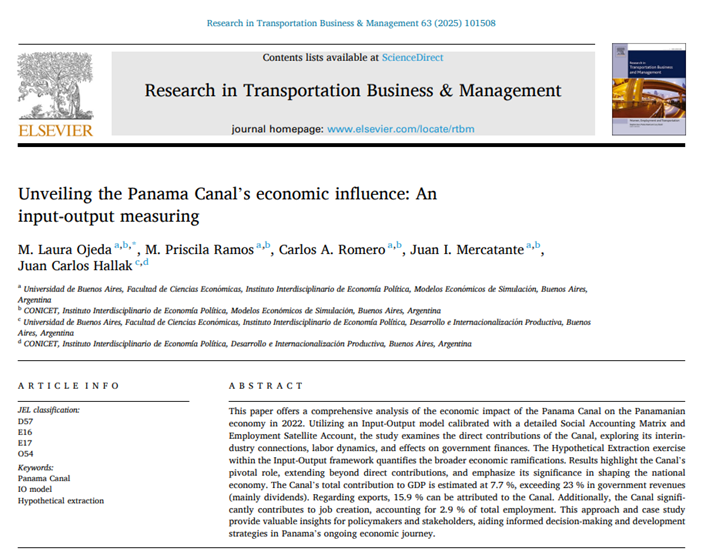 mesi_iiep's tweet photo. 📢 ¡Publicamos un nuevo paper!
 "Unveiling the Panama Canal’s economic influence: An input-output measuring"
en Research in Transportation Business &amp; Management (Elsevier). @MariaPriscilaR4 @Lauojeda94 @juancahallak https://t.co/4K8nkajrt8