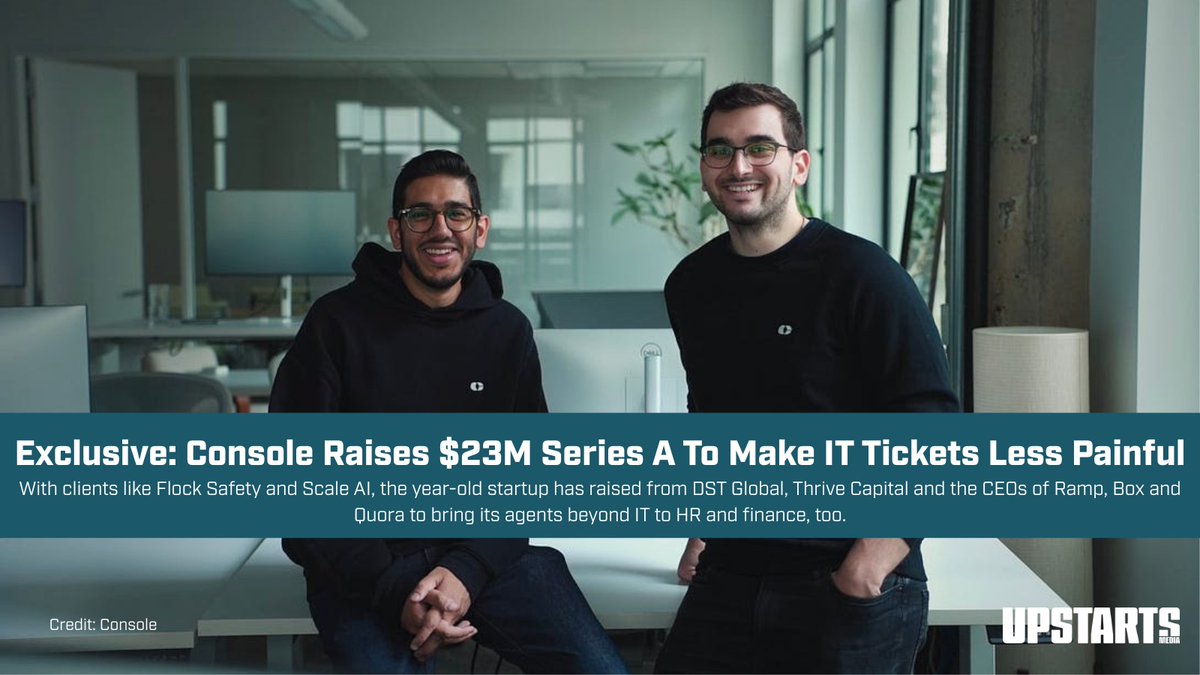 alexrkonrad's tweet photo. Exclusive: Console has raised a $23M Series A round from DST Global and Thrive Capital.

The one-year-old AI startup led by Andrei Serban (@andrei_serban) counts Ramp, Flock Safety and Scale AI as customers of its agents, which handle 50%+ of internal IT tickets on their own. https://t.co/myqLsgozCZ