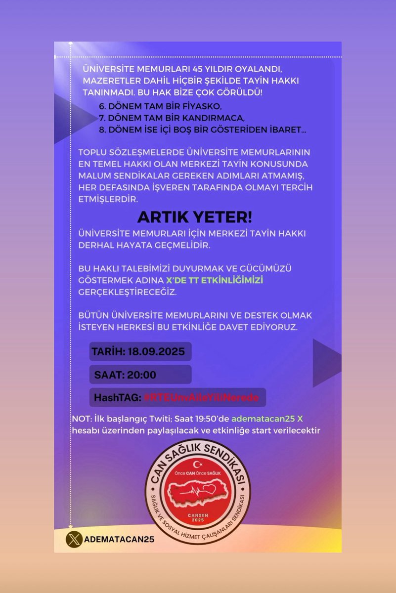 TOPLU SÖZLEŞME GÖRÜŞMELERİ SADECE MEMUR ZAMLARI ÜZERİNDE DURULUYOR..!

ÜNİVERSİTE MEMURLARININ TAYİN HAKLARI İSE GÖRMEZDEN GELİNİYOR.

MERKEZİ TAYİN SİSTEMİNİN HAYATA GEÇİRİLMESİNİN TEK GEÇERLİ YOLU YÖK BAŞKANLIĞI BÜNYESİNDE:

“Personel Genel Müdürlüğü’nün” KURULMASIDIR.