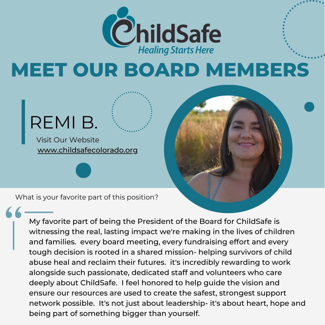 🌟 Meet the Team Tuesday: Remi B. 🌟
Say hello to Remi Berg, President of the Board at ChildSafe! 💜 serving for 4 years, bringing a people-first approach and a genuine heart to everything she does. Known for her kindness, humor, and ability to make others feel comfortable. 👏