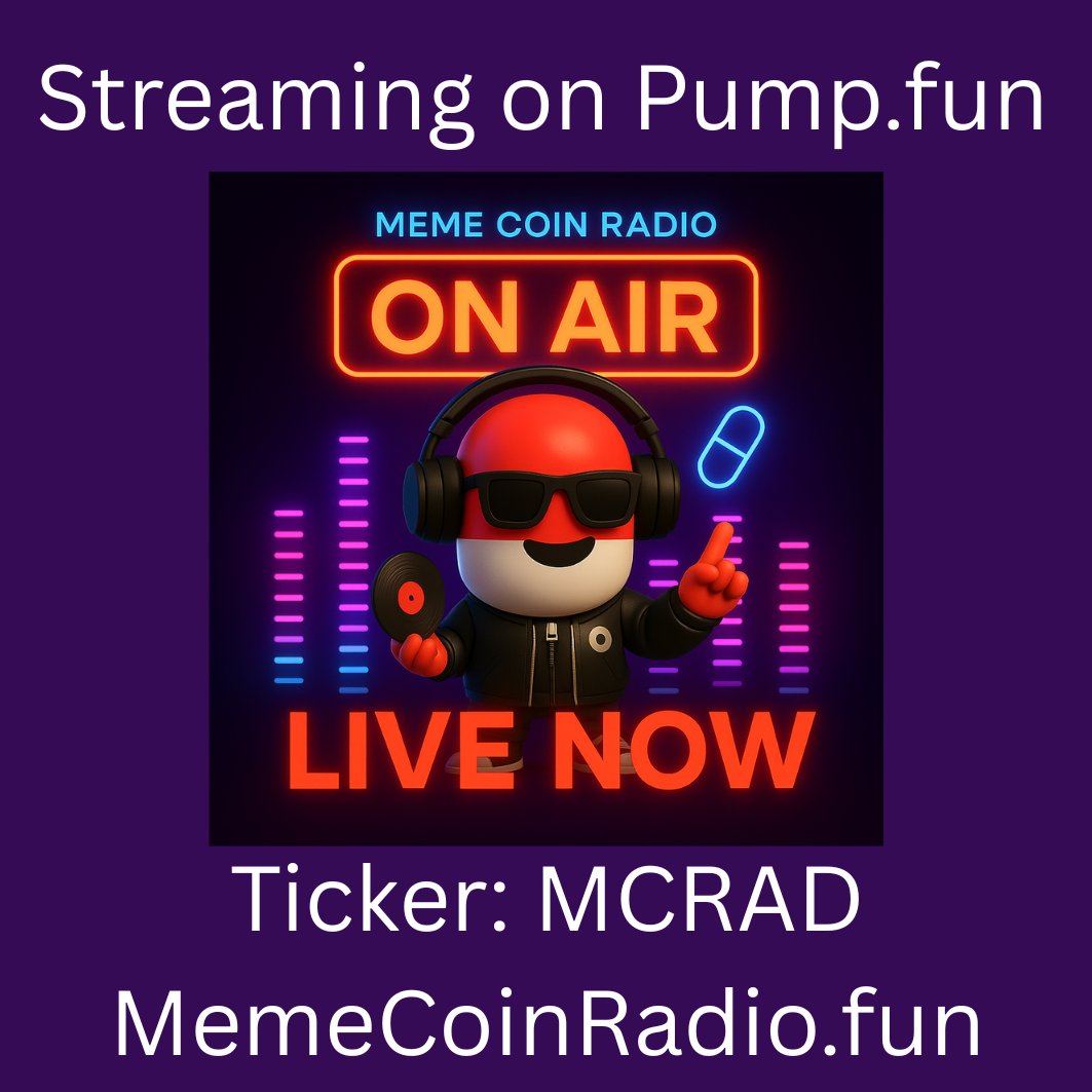 MemeLabsHQ's tweet photo. 🎶 MemeCoinRadio is ON AIR!
The world’s first live-streamed radio station mixing hype, culture & trading energy—
🔥 powered by $MCRAD on https://t.co/wwzCEbfP7p
🎧 Tune in NOW → nonstop beats + memecoin energy
📈 Watch the chart move LIVE
💎 Be part of the first memecoin radio revolution
👉 Join here: https://t.co/yPD2l8pJFn   

#MCRAD #MemeCoinRadio #PumpFun #CryptoMusic