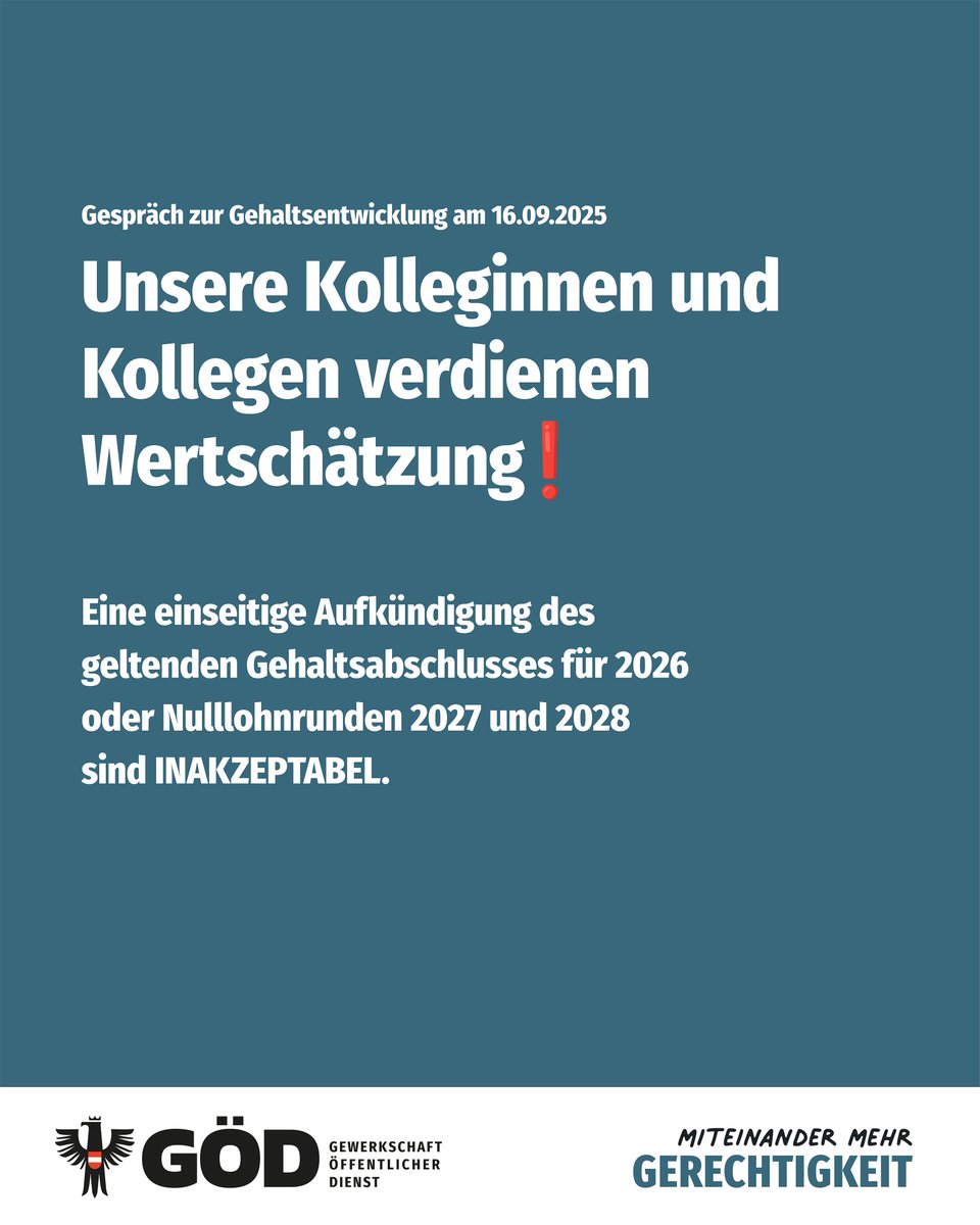 Zum heutigen Gespräch zur Gehaltsentwicklung:
📷Unsere Kolleginnen und Kollegen verdienen Wertschätzung!
Unser Statement dazu hier: goed.at/aktuelles/news…