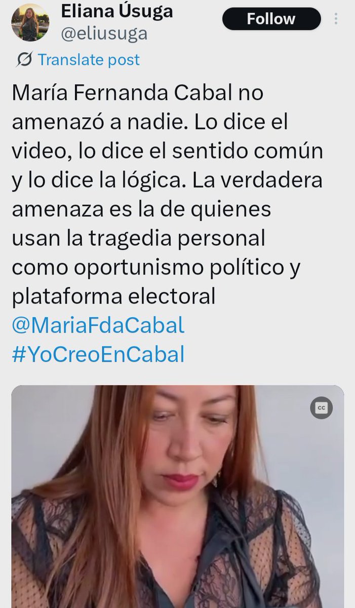 existirlibres's tweet photo. @cicr07 @migueluribel @_barbao @AlbertoRendonC @LaNanisUribista @Flormita2 @Alondra04575554 @meja_mej @biolucho2005 @Cecilia02016 @Patricia_Pul @Will2831957 @lamismaximena @V0XP0PULIV0XDEI @Lrrs24 @AndresJRendonC @cecollm @CitaRam2024 @claudita1956 @LIBERTARIOCOLO5 @nosolok @MarxCarl7 @XaraTormenta @ElkinIsazaCast 🇨🇴
👇
Post de @eliusuga
María Fernanda Cabal no amenazó a nadie. Lo dice el video, lo dice el sentido común y lo dice la lógica. La verdadera amenaza es la de quienes usan la tragedia personal como oportunismo político y plataforma electoral
@MariaFdaCabal
#YoCreoEnCabal
👇 https://t.co/UoiqMh3bKw