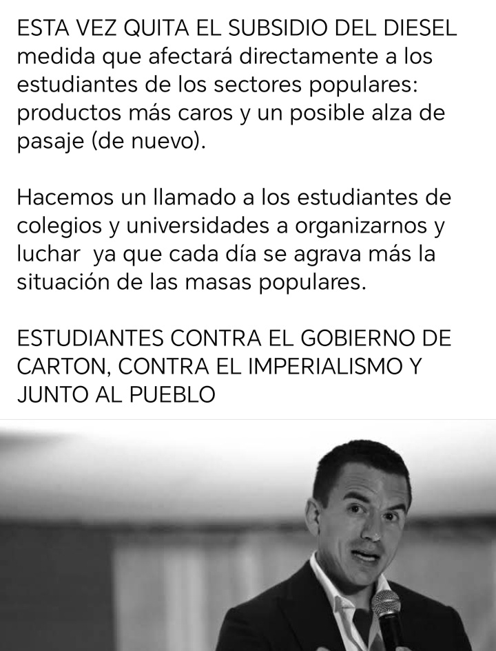 Hoy nos juntamos los estudiantes a las 3:30pm en la Universidad Central, tomamos nuevamente las calles ante las medidas antipopulares de Noboa!