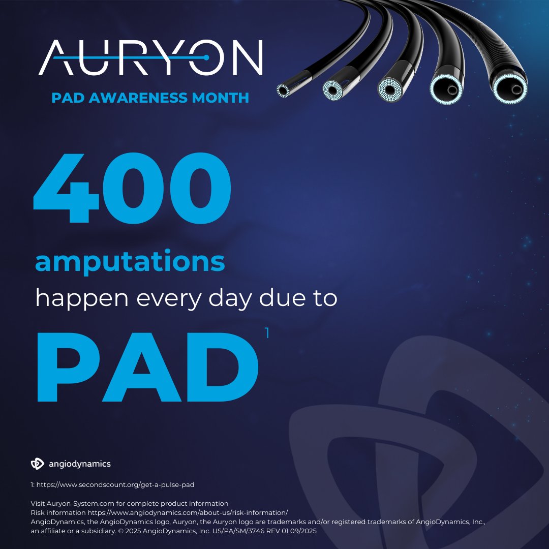 AngioDynamicsCV's tweet image. For those living with PAD, amputation should never feel like the only option.

That’s why the Auryon System was designed to treat the full spectrum of lesions helping physicians restore blood flow and preserve limbs. ▶️ bit.ly/47aRiYV

Risks ▶️ bit.ly/3IOQLC2