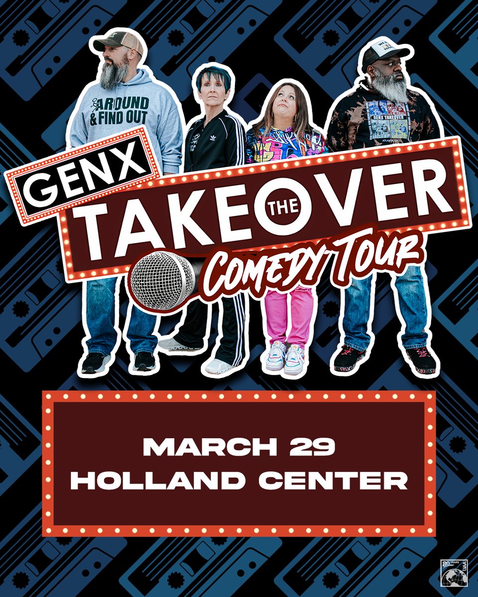 JUST ANNOUNCED 🔊 🔊

GenX Takeover Comedy Tour is coming to the Holland Center on March 29 🎤 

🎫 Tickets start at $59.50 and go on sale this Fri. Sept. 19 at 10 AM at bit.ly/46r8zv6