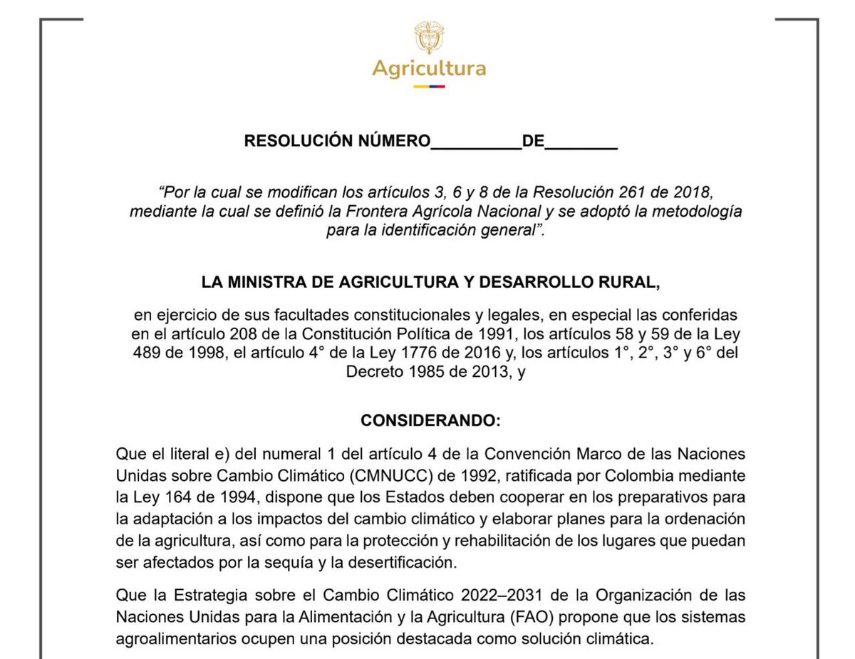El Gobierno de <a href="/petrogustavo/">Gustavo Petro</a> pretende ampliar la frontera agrícola incluso sobre áreas de protección y preservación ambiental. <a href="/MinAgricultura/">Min. de Agricultura</a> publicó un proyecto de resolución sin cartografía de soporte. Una decisión a ciegas que enciende todas las alarmas.