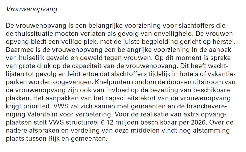 Rijksbegroting 2026: Kabinet maakt structureel extra geld vrij voor voldoende veilige plaatsen #vrouwenopvang! Valente maakte zich daar hard voor. Valente-directeur <a href="/MaartenHijink/">Maarten Hijink</a>: ‘Een heel belangrijke eerste stap voor veiligheid voor vrouwen die vluchten voor huiselijk geweld’.